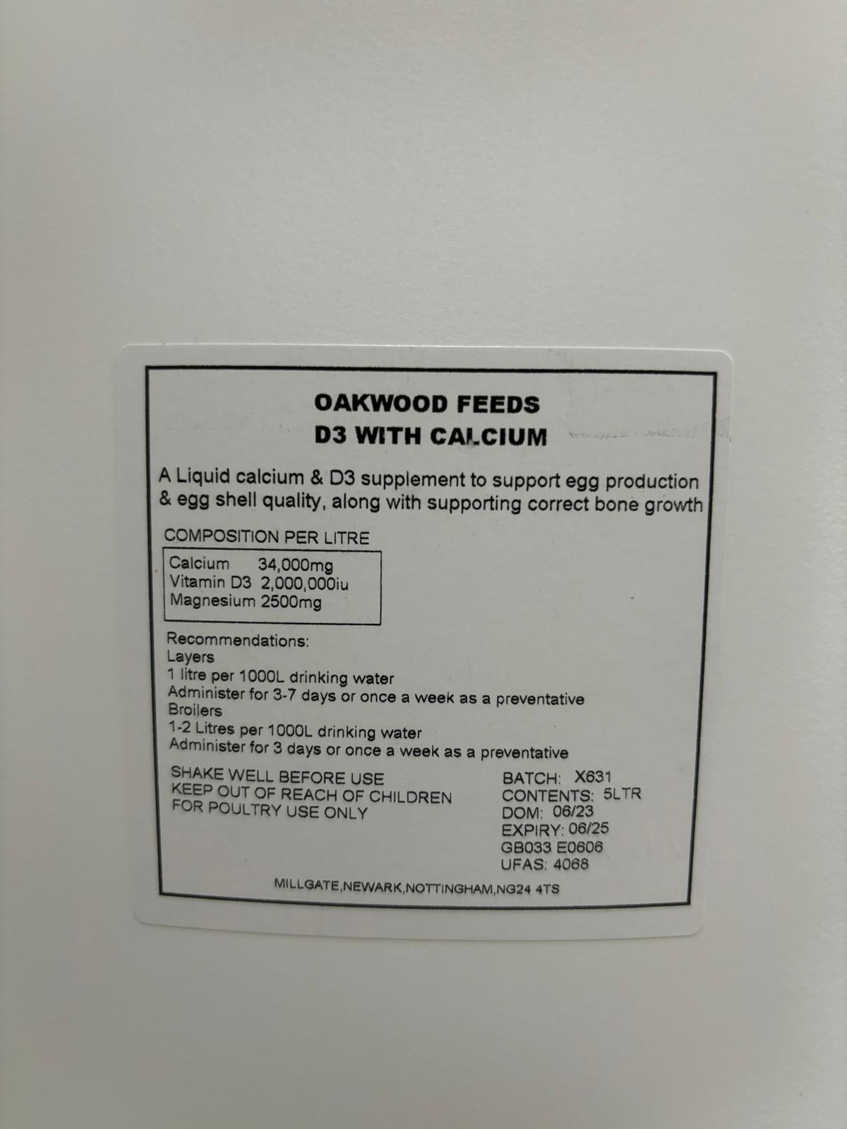 5Ltr Oakwood Calcium Supplement with D3 & Magnesium - Crowle Quail